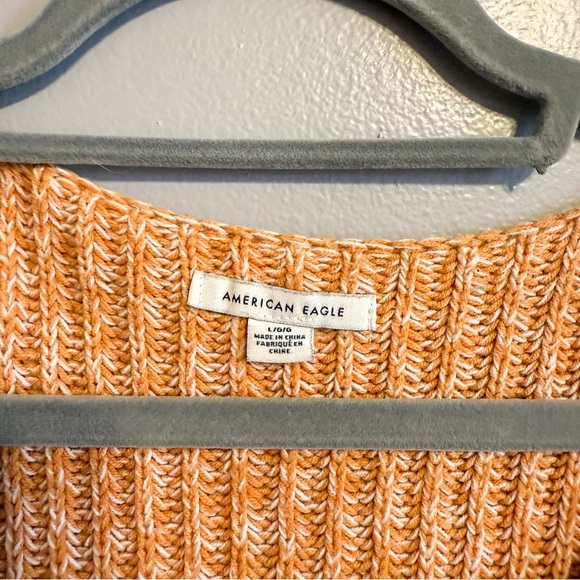 American Eagle Orange Cream Striped Chunky Knit Sweater Cropped Henley Size L - Picture 3 of 6